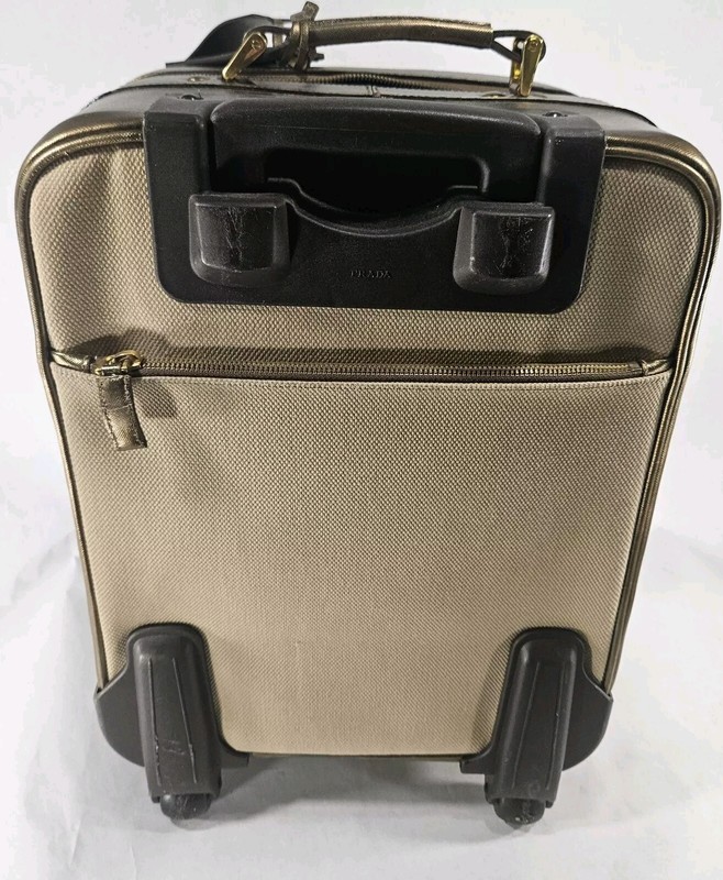 Prada Luggage Trolley Rolling Carry On Gold Canvas Saffiano Cloth Logo Leather gallery