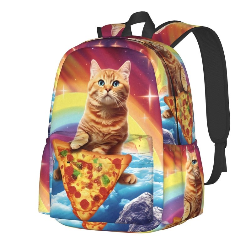 cfpolar 17 Inch Backpack Funny Pizza Cat Rainbow Laptop Bag Shoulder Bag Scho...