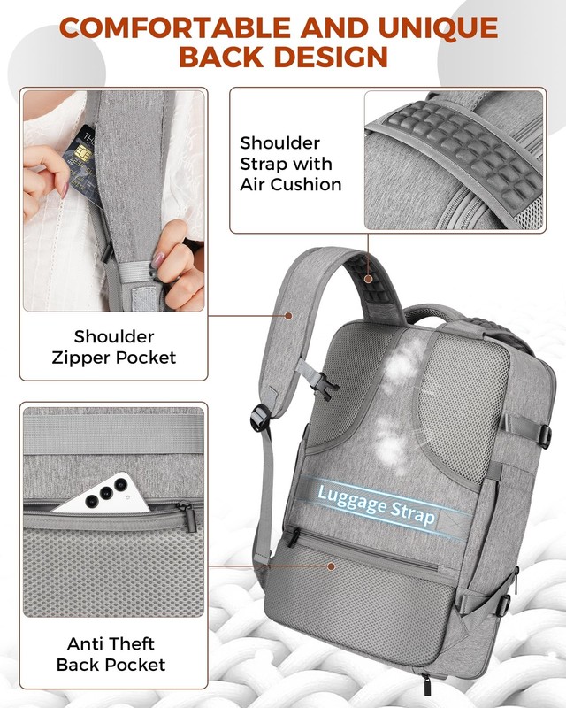 Carry on Backpack, Flight Approved 18x14x8 Travel Backpack with 3 Packing Grey gallery