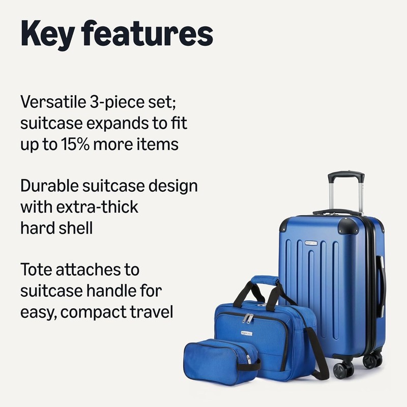Amazon Basics 3-Piece Luggage Set, Carry-On Luggage (22 15 10), Navy Blue gallery