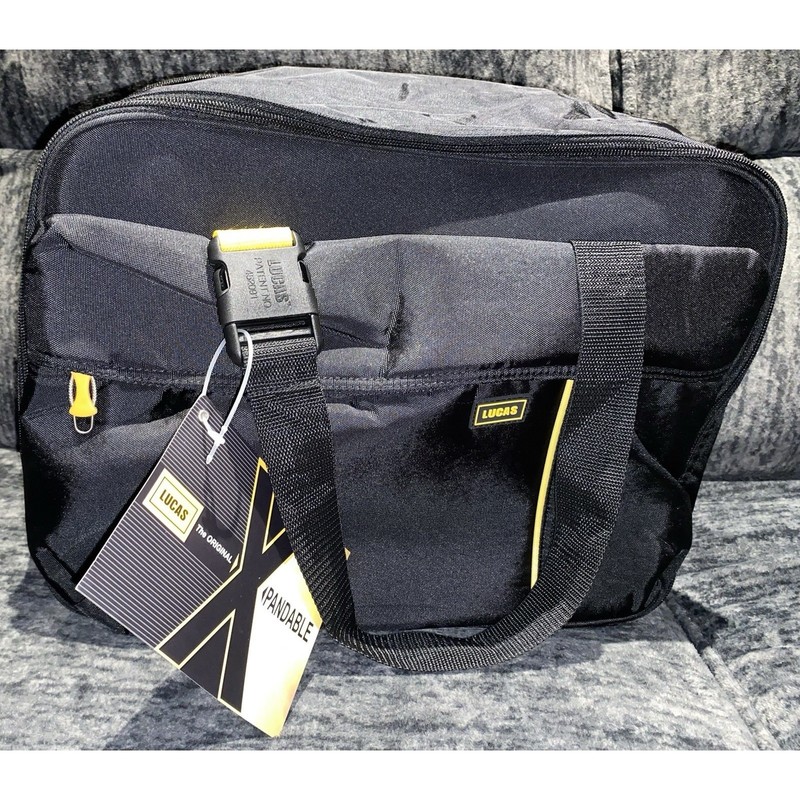 New W/Tags LUCAS Expandable Black Carry-On Bag W/ Zippers – 17”W X 13” H X 8”D