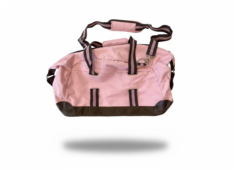 Canvas Duffel Bag Pink & Brown Weekender Travel Tote Overnight Bag Striped