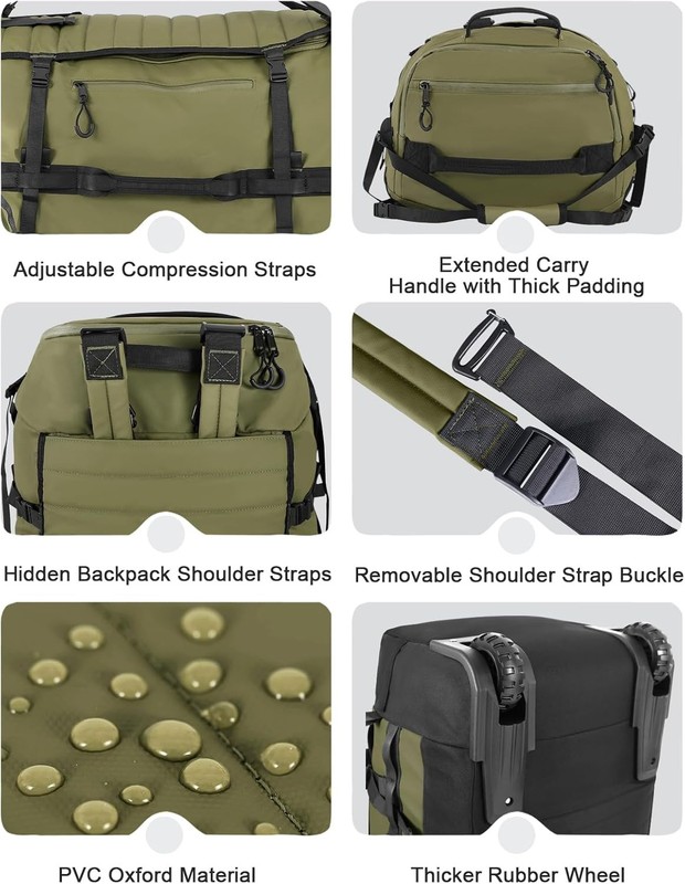 85L 29“ Foldable Rolling Backpack with Wheels, Soft-side Travel Duffle Bag wit gallery