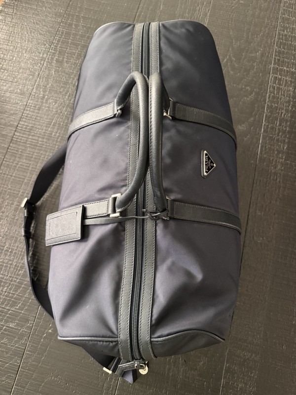 PRADA Tessuto + Saffiano Blue Solid Duffle Bag 2VC020 TU Adjustable Strap gallery