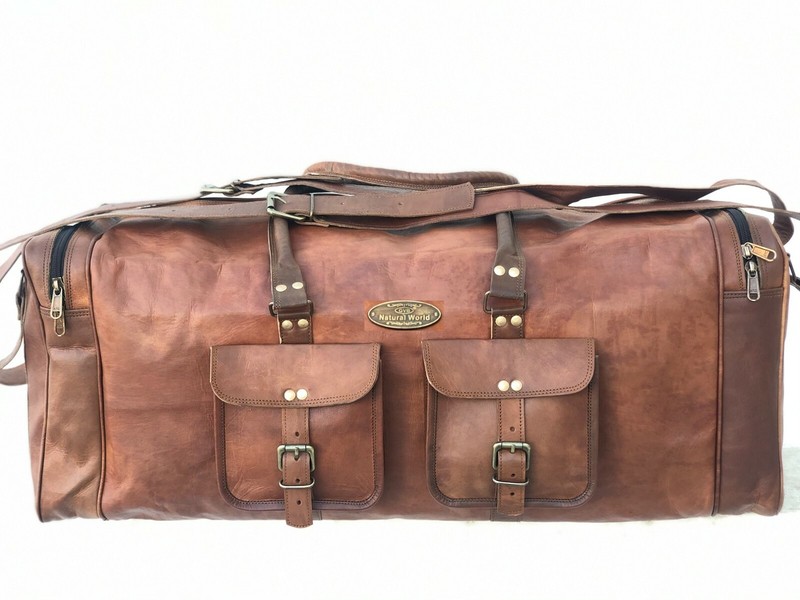 30 Inches Waxed Distressed Leather Duffel Weekend Travel Overnight Luggage