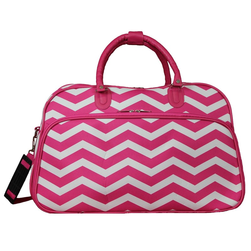 21-Inch Fuchsia White Chevron Carry-On Shoulder Duffel Bag Travel Luggage