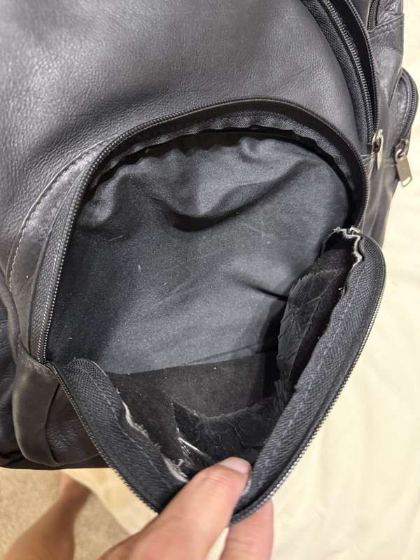 Black Leather Expandable Backpack With Padded Straps gallery