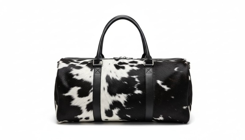 Handmade Hair‑On Cowhide Leather Weekender Duffel Travel Gym Bag