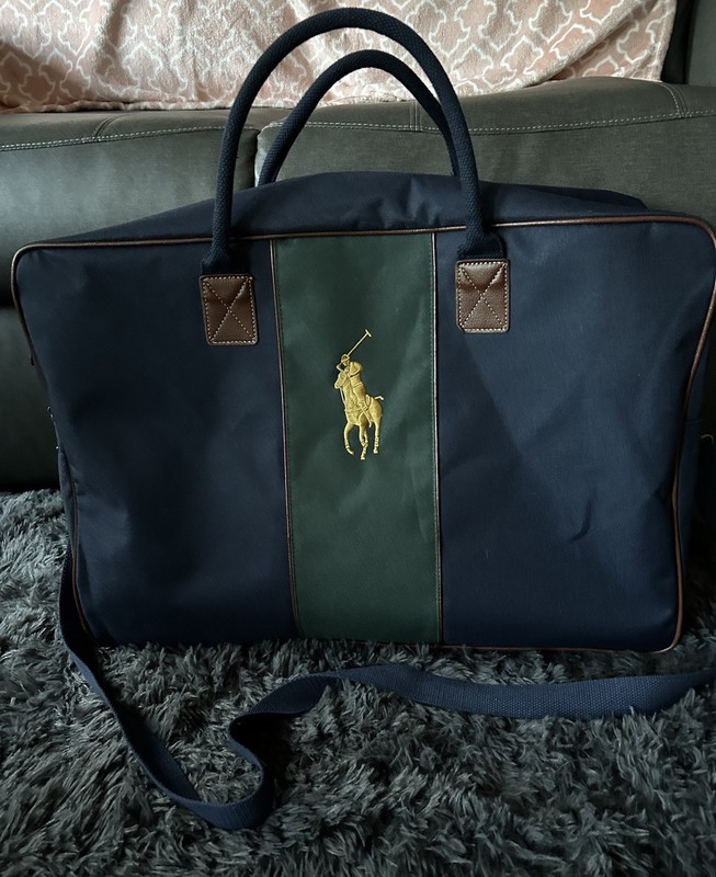 Polo Ralph Lauren Fragrance Duffle Bag 22” Vintage Navy /Green Colorblock
