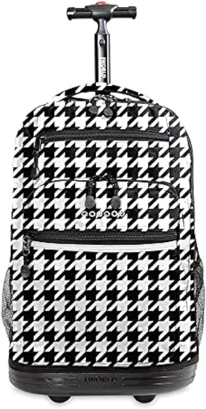 Houndstooth 20-Inch Rolling Backpack with Adjustable Handle & Water Resistance