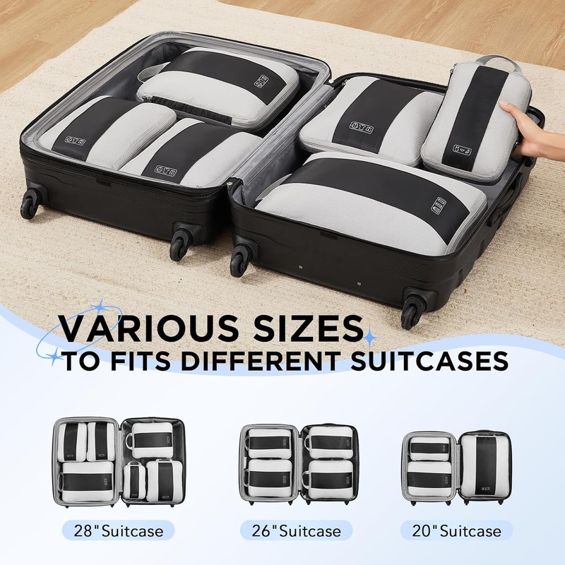 Black - 6 Set Compression Packing Cubes for Travel Essentials, gallery