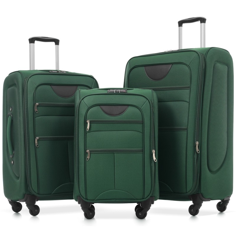 Expandable 3-Piece Softside Luggage Set 22″ 26″ 30″ Spinner TSA Lock