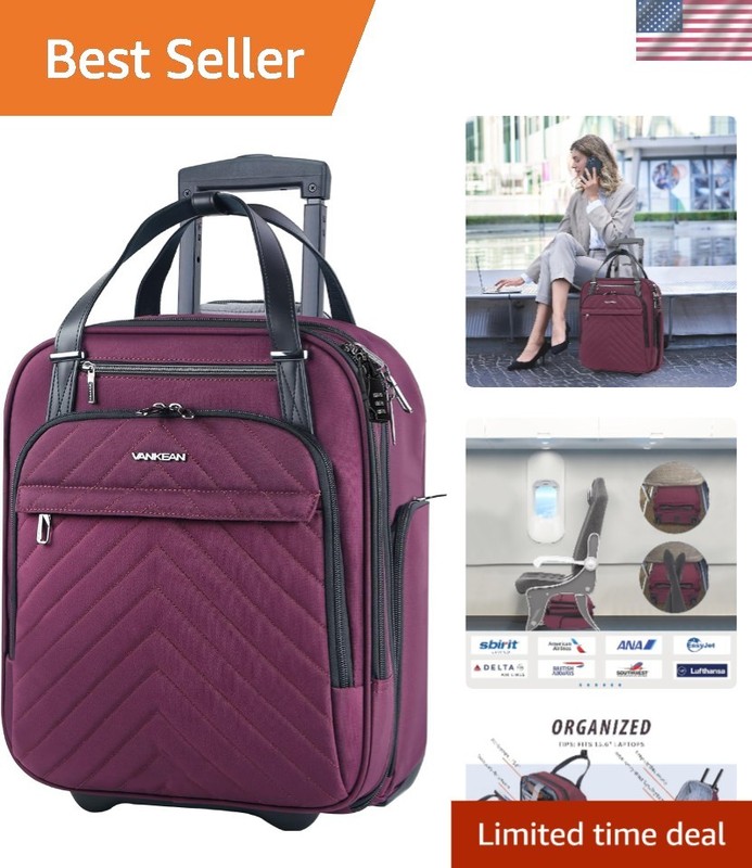 16-Inch Underseat Suitcase with TSA Lock & Water-Resistant Fabric – Burgundy