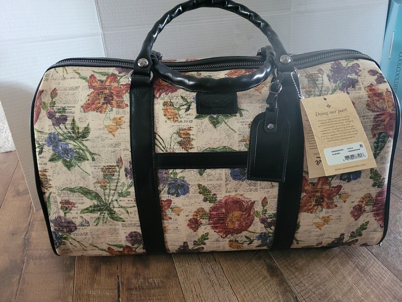Patricia Nash Trolley Weekender Wheeled Duffel Bag Parisian Newspaper FloralsNWT