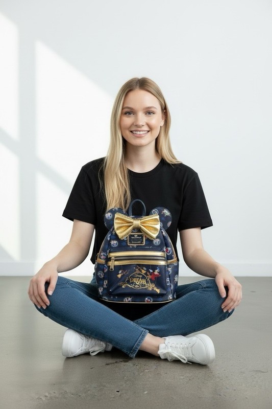 Loungefly Backpack Disney Cruise Line Wonder Mickey Faux Leather 13” Gold Bow