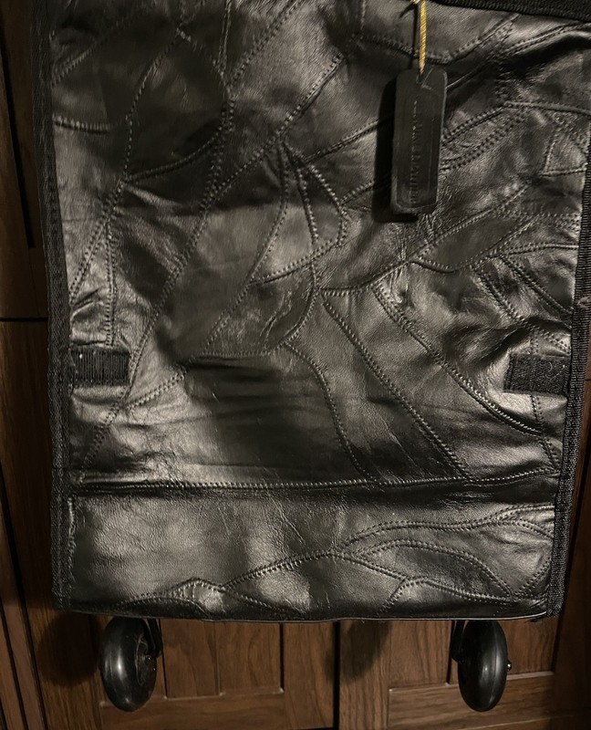 Patchwork leather & Tapestry Rolling Tote Bag Foldable Wheels gallery
