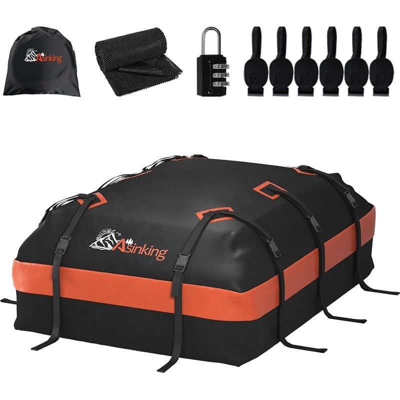 Waterproof Rooftop Cargo Bag Soft Shell Roof Mount Carrier Non-Slip Mat Hooks US gallery