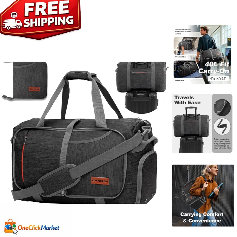 40L Foldable Duffle Bag – Carry-On Approved with Shoe Compartment & Water-Res…