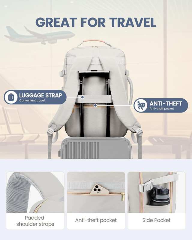 40L Travel Backpack Flight Approved Carry on Backpack,3 Packing Cubes,Waterproof gallery