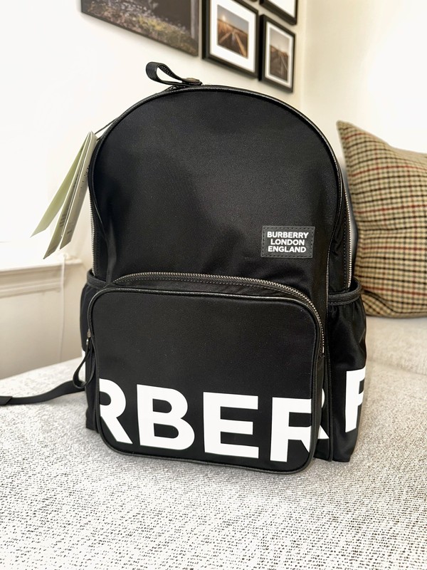 BURBERRY Marco Logo Backpack Printed Logo Backpack Black Nylon