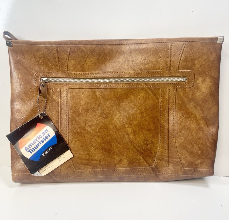 Vtg American Tourister Escort Soft Shell Brown Zip RetroComputer Pouch CaseNOS