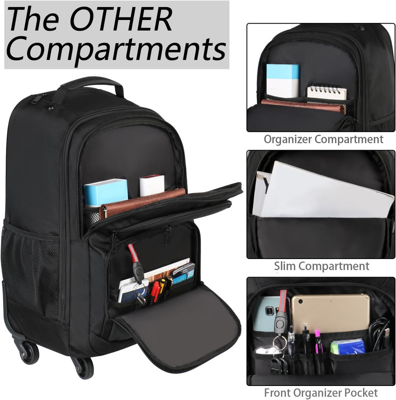 Rolling Backpack with 4 Wheels, 17 Inch Roller Travel Laptop Backpack for Women gallery