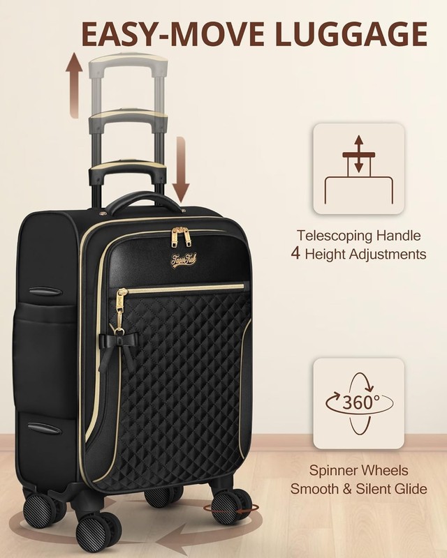 Carry on Luggage 22X14X9 Airline Approved, 20 Inch Softside Suitcase with 4 Pcs, gallery