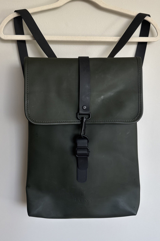 Rains Backpack Mini Waterproof Green Matte Daypack Hook Closure Bag