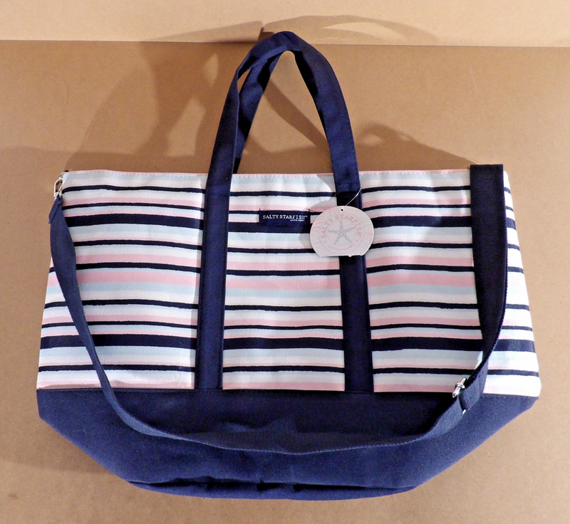 Salty Starfish Cooler Tote Bag Blue Pink Navy Stripe Large Insulated Beach Pool