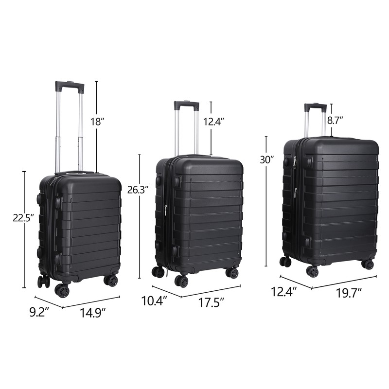 Expandable Luggage Set 3 Piece 21"26"30" Black Hardshell Suitcase with TSA Lock gallery
