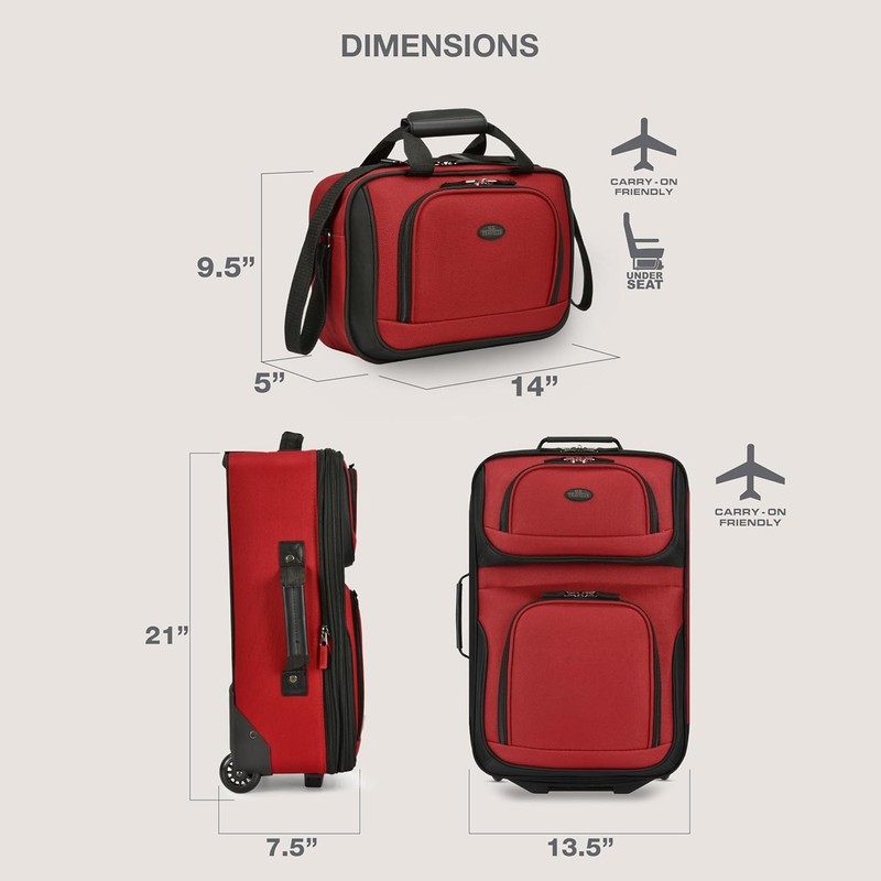 U.S. Traveler 2 Piece Expandable Softside Luggage Set 21" Carry On Tote Bag Red gallery