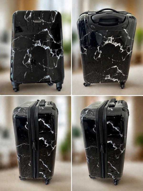 PRODIGY 20″ Spinner Hard Shell Suitcase Black White Marble Plastic