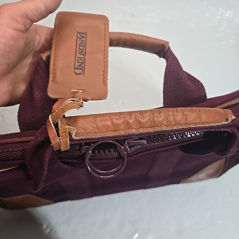Vintage Lands End Deluxe Square Rigger Canvas Leather Garment Bag Burgundy USA gallery