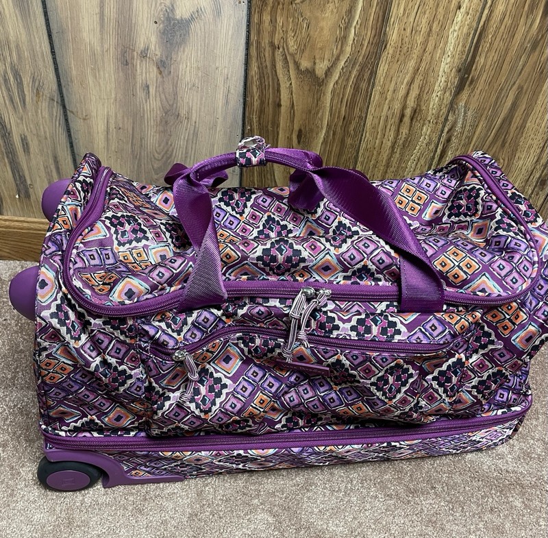 Vera Bradley Ripstop Foldable Rolling Duffle Bag Diamond Dreams Suitcase Purple