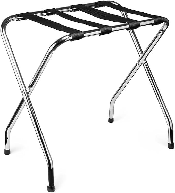 Foldable Luggage Rack Single Tier Chrome, Pack of 1, Heavy Duty Metal Suitcase