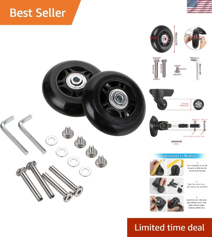 Durable 70mm Rubber Luggage Wheel Replacement Kit with Mute Operation – Set of 2