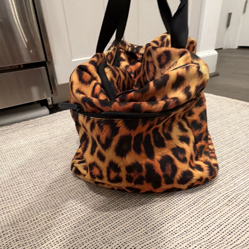 DAMAGED- Sprayground Leopard Print Shark Mouth Duffle Bag 17” length gallery