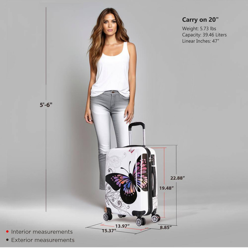 Prints Light-Weight Hardside Spinner 22 In. Carry-On Butterfly gallery