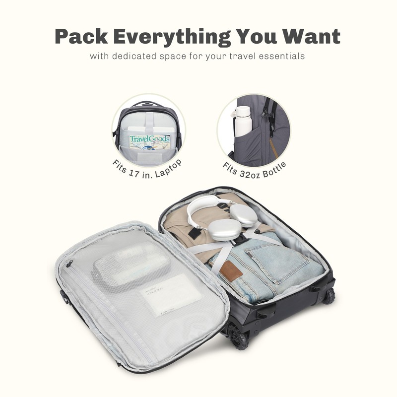 Hynes Eagle 43L Rolling Backpack Airline Approved Personal Item Travel Carry On gallery