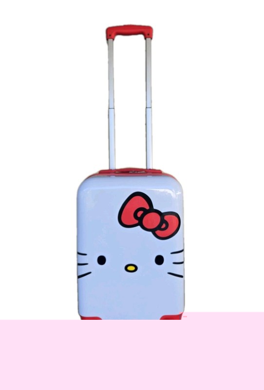 HELLO KITTY HARDSIDE CARRY ON SPINNER SUITCASE - RED/WHITE Very Nice Clean Light