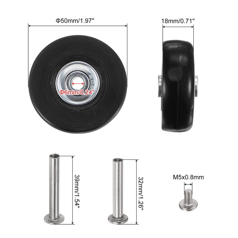 Replacement Luggage Wheels 50mm x 18mm Suitcase Wheel Repair Kit New gallery