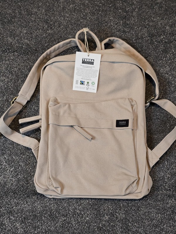 Terra Thread Backpack Beige 16″ Organic Cotton Soft Case Women Travel Daypack