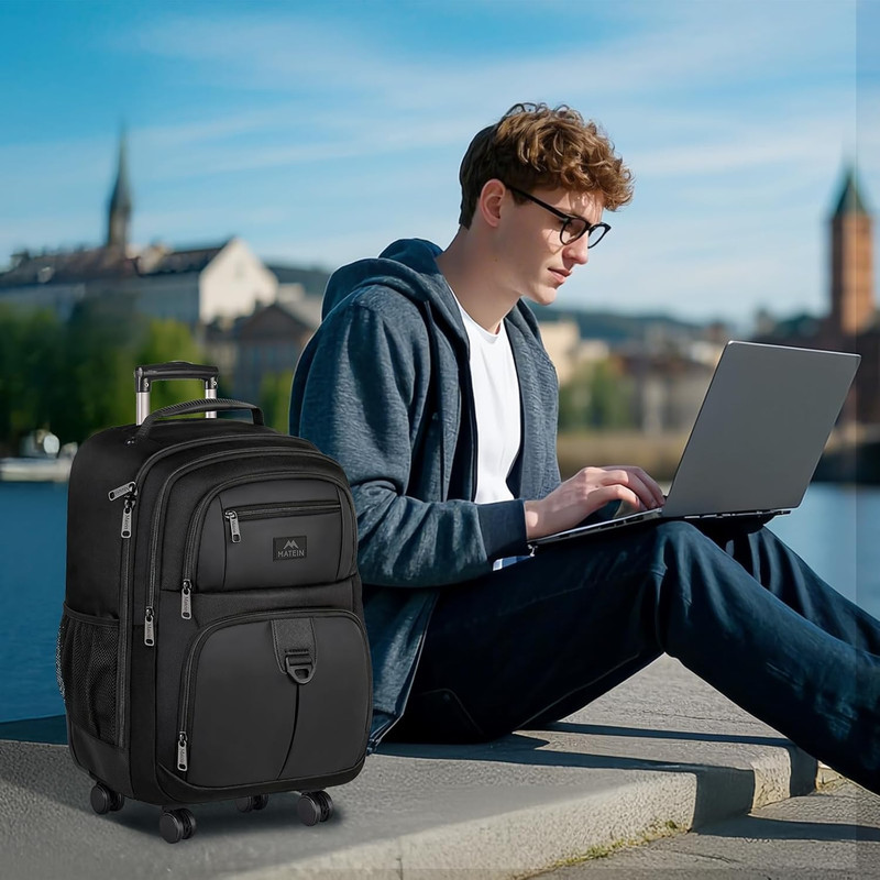 Rolling Backpack with 4 Wheels, 17 Inch Water Resisatnt Roller Spinner Backpack gallery