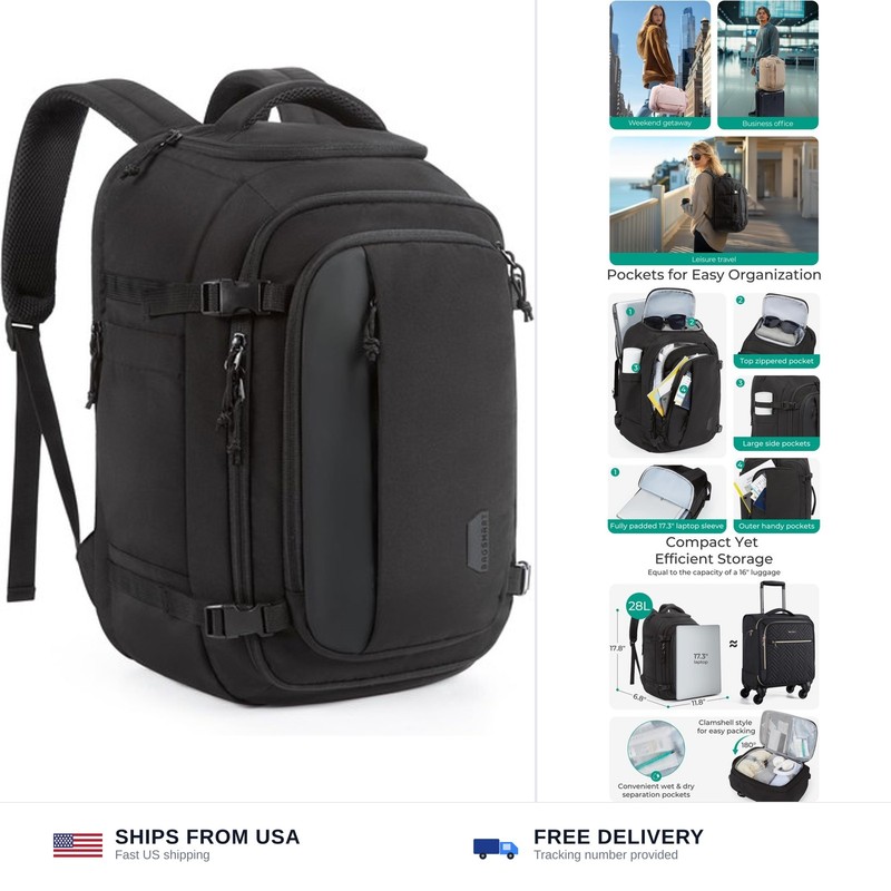 BAGSMART Travel Backpack Carry on Flight Approved, 28L Lightweight Backpack F…