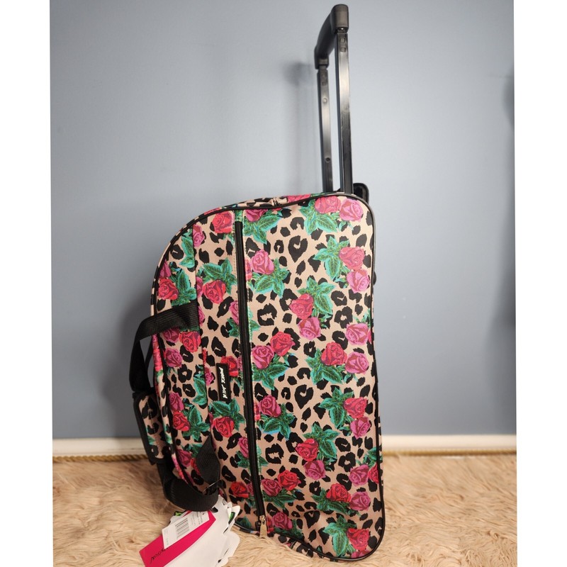NWT Super Cute! BETSEY JOHNSON 22in Leopard Rose Wheeled Duffle gallery