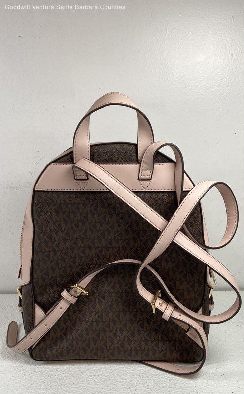 Michael Kors Jaycee Medium Logo Backpack in Brown and Powder Blush gallery