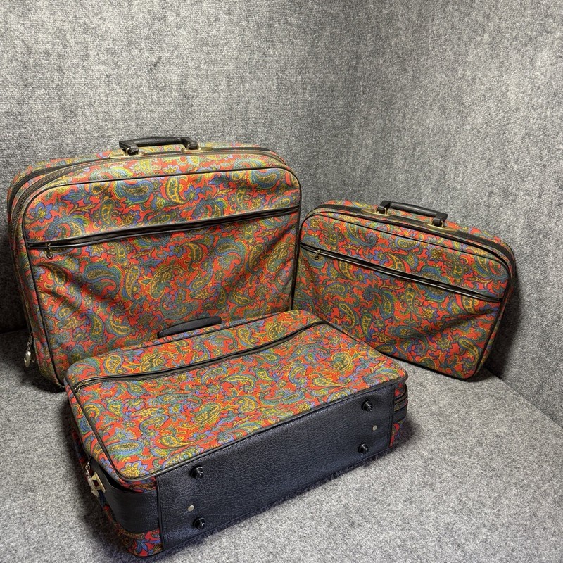 Vintage 1960’s Paisley Pattern (3 Piece) Set Travel Luggage Boho Hippie – Japan