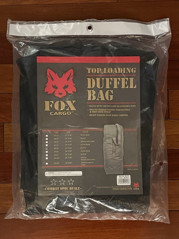 Fox Outdoor / Cargo Top Loading Duffel Bag 25” x 42” - Black - NWT - gallery