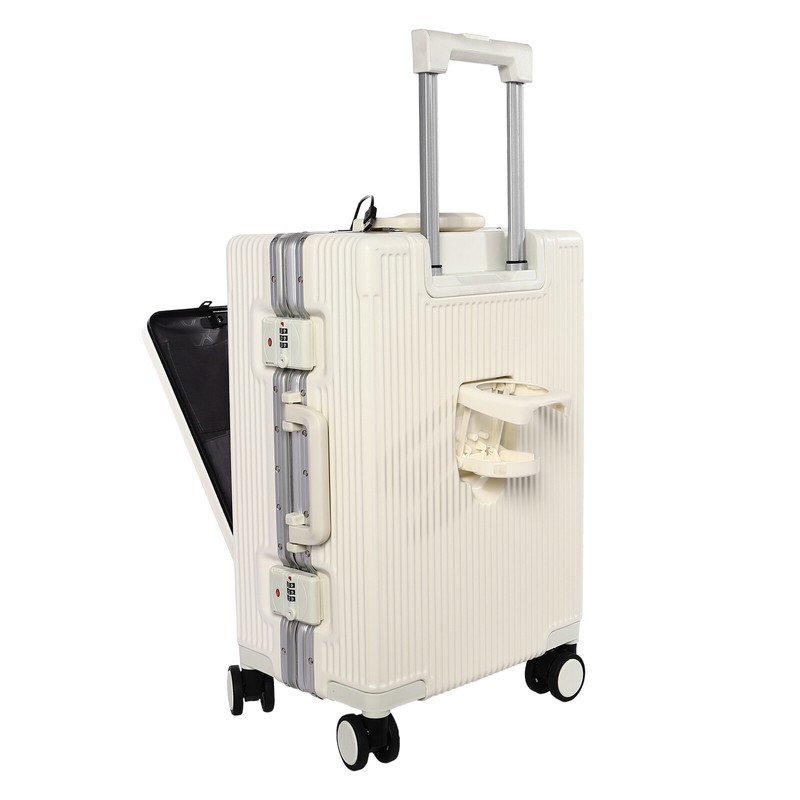 20" Front Opening Suitcase Boarding Suitcase Luggage USB Charging Port &Cup Hold gallery