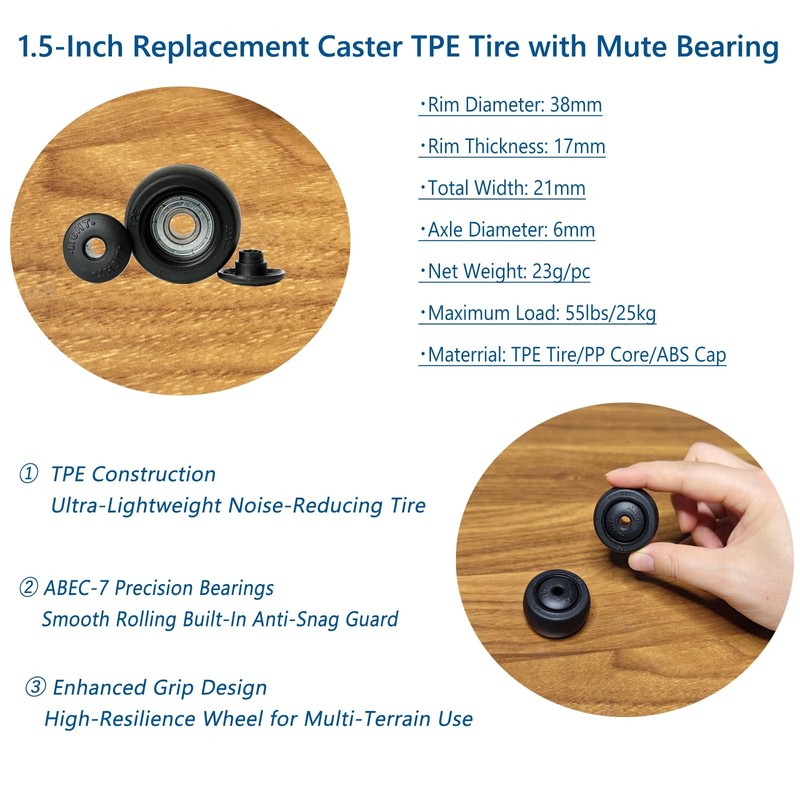 Luggage Suitcase Wheels Replacement Kit, 4 Pieces 1.5 38mm Wheels, Black gallery